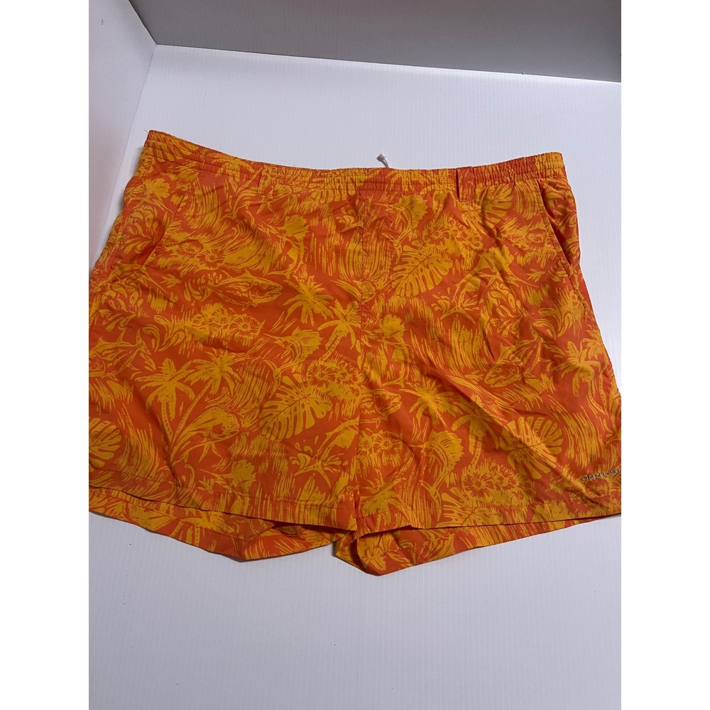 Columbia PFG Mens Backcast III Water Shorts Orange Tropical Palm Print Large 6in